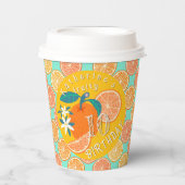 Gobelets En Papier Orange Fruité 10e Anniversaire Bleu Sarcelle (Recto)