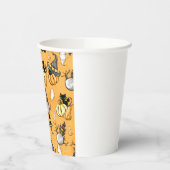 GOBELETS EN PAPIER ORANGE HALLOWEWEEN CITROUILLE ET CHATS NOIRS FRAIS (Gauche)