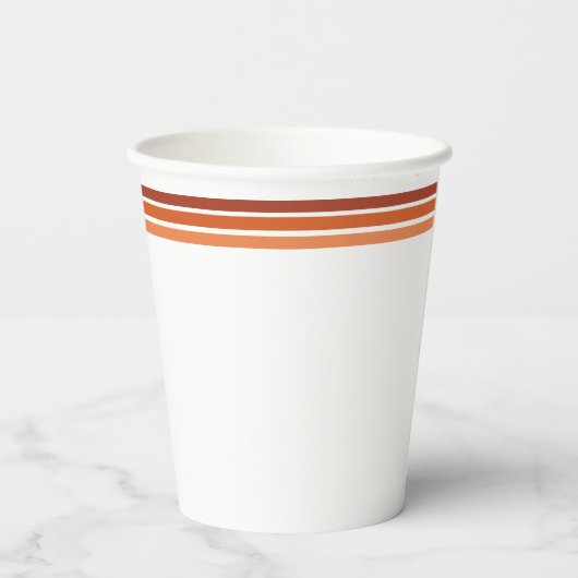 Gobelets En Papier Orange Retro Seventies Stripes | Monogramme Mariag (Verso)