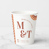 Gobelets En Papier Orange Retro Seventies Stripes | Monogramme Mariag (Recto)