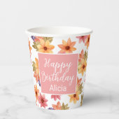 Gobelets En Papier Orange Rouge automne Flora Blanc Anniversaire (Recto)
