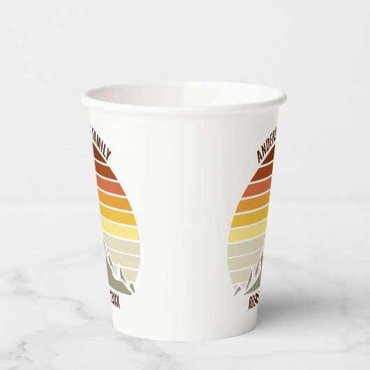 Gobelets En Papier Orange Sunset Mountain Retro Réunion de famille (Gauche)