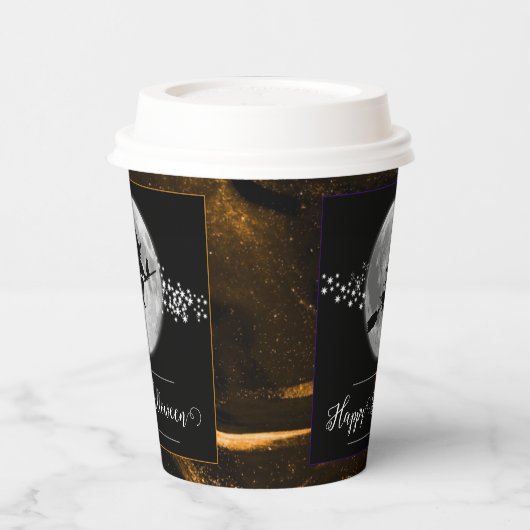 Gobelets En Papier Orange Witch Silhouette Halloween (Gauche)