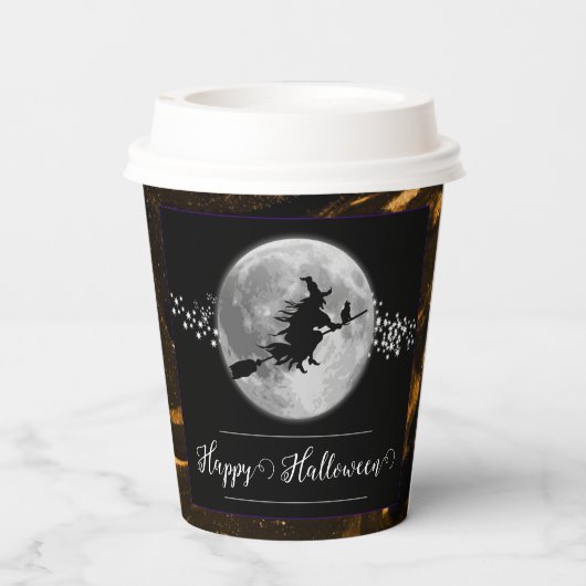 Gobelets En Papier Orange Witch Silhouette Halloween (Verso)