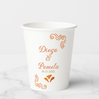 Gobelets En Papier orange yellow rustic spanish wedding couple name