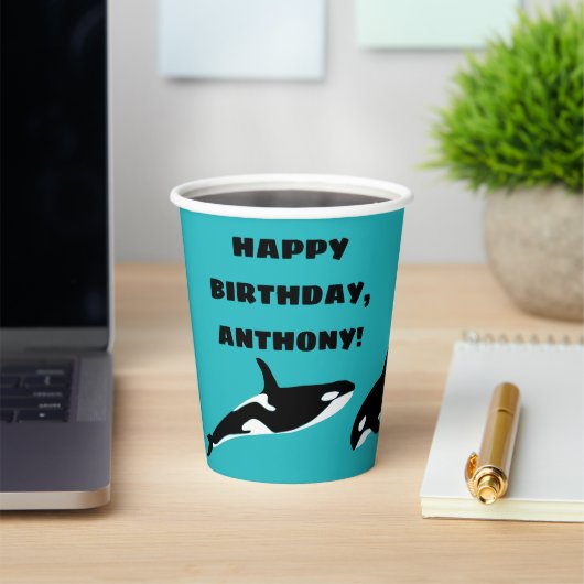 Gobelets En Papier Orcas Killer Whales Turquoise Blue Anniversaire (Insitu)