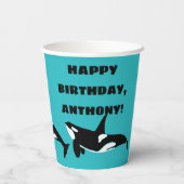 Gobelets En Papier Orcas Killer Whales Turquoise Blue Anniversaire (Verso)