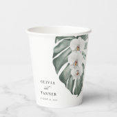 Gobelets En Papier Orchidées blanches sur Monstera Mariage tropical (Verso)
