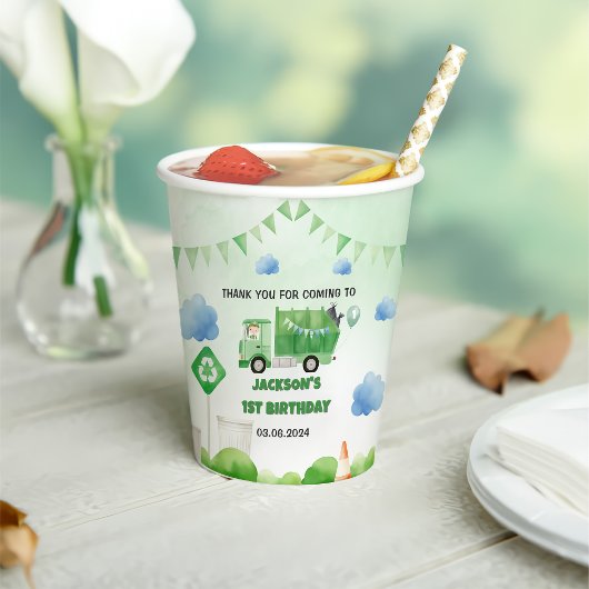 Gobelets En Papier Ordures Camion 1ère fête d'anniversaire