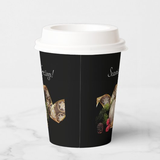 Gobelets En Papier Ornament, Evergreen and Gold Ribbon Paper cup (Droite)