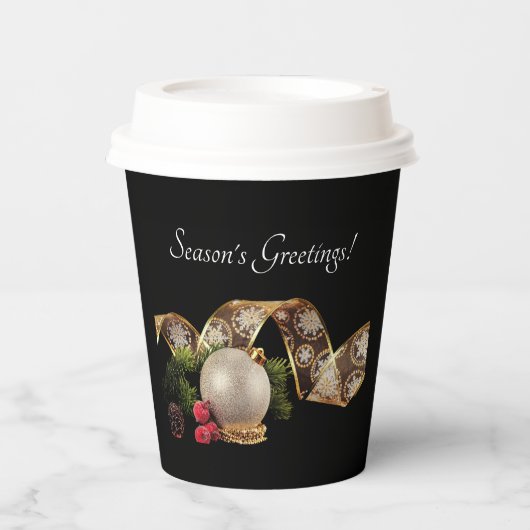 Gobelets En Papier Ornament, Evergreen and Gold Ribbon Paper cup (Recto)
