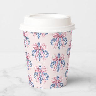 Gobelets En Papier Ornement rose et bleu Damas avec cabot rose