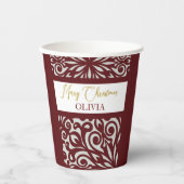 Gobelets En Papier Ornements de Noël à la sculpture rouge (Recto)