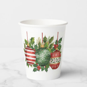 Gobelets En Papier Ornements de Noël à l'aquarelle Guirlande de houx
