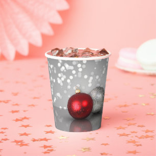 Gobelets En Papier Ornements de Noël en argent et rouge élégants