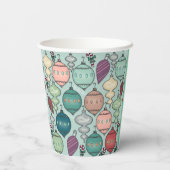 Gobelets En Papier Ornements de Noël Retro Pastel sur Turquoise (Verso)