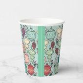 Gobelets En Papier Ornements de Noël Retro Pastel sur Turquoise (Droite)