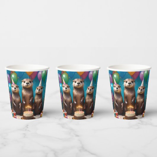 Gobelets En Papier Otter Triplets Anniversaire, (Multi)