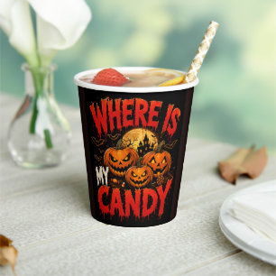 Gobelets En Papier Où est mon T-shirt de citrouille Halloween Candy