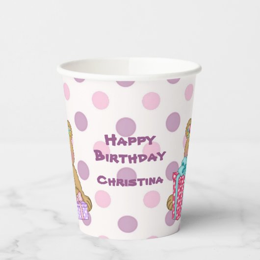Gobelets En Papier Ours à points rose pourpre Anniversaire (Gauche)