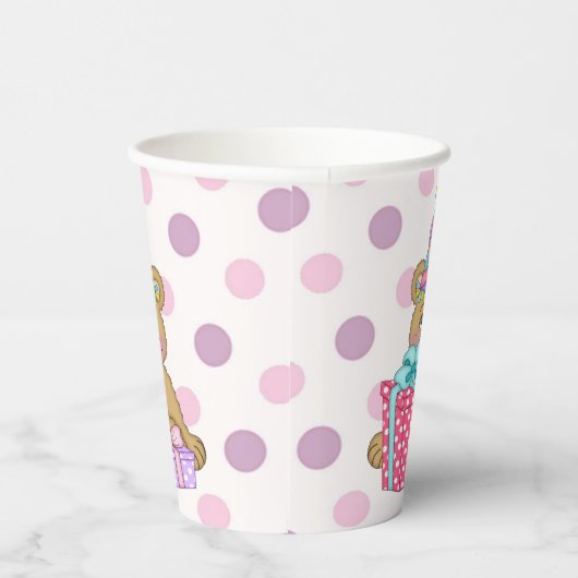 Gobelets En Papier Ours à points rose pourpre Anniversaire (Droite)