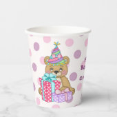 Gobelets En Papier Ours à points rose pourpre Anniversaire (Recto)