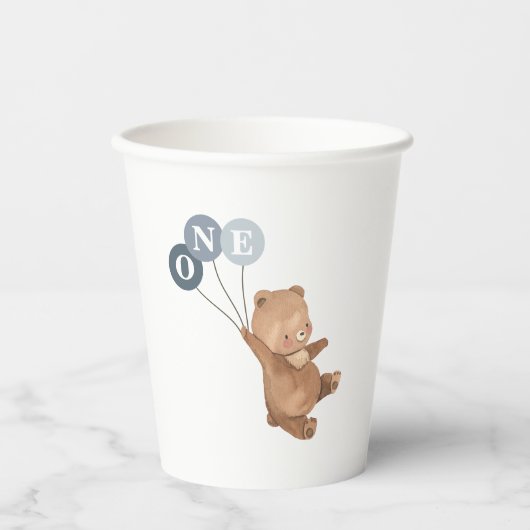 Gobelets En Papier Ours avec 3 Ballons Bleus (Recto)