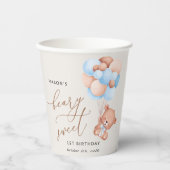 Gobelets En Papier Ours Bébé, Ballons Bleus, Premier anniversaire (Recto)