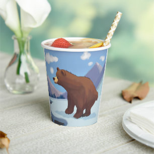 Gobelets En Papier Ours brun dans les montagnes