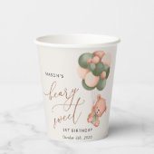 Gobelets En Papier Ours de bébé, Ballons verts, Premier anniversaire (Verso)