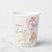 Gobelets En Papier Ours De Bébé, Ballons Violets, Premier Anniversair (Verso)