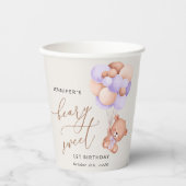 Gobelets En Papier Ours De Bébé, Ballons Violets, Premier Anniversair (Recto)