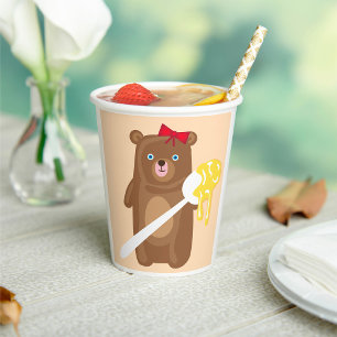 Gobelets En Papier Ours de miel adorable avec cuillère et cabot rouge