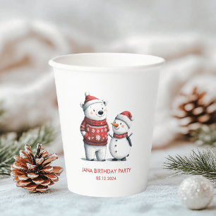 Gobelets En Papier Ours d'hiver rouge et neige Winter Wonderland