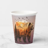 Gobelets En Papier Ours Double Exposition Forêt (Recto)