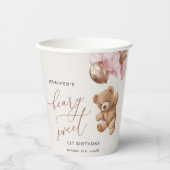 Gobelets En Papier Ours En Joue, Ballons Roses, Premier Anniversaire (Recto)