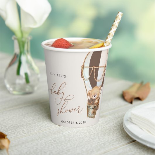 Gobelets En Papier Ours en peluche, Ballon Brown à air chaud, Baby sh (Insitu)