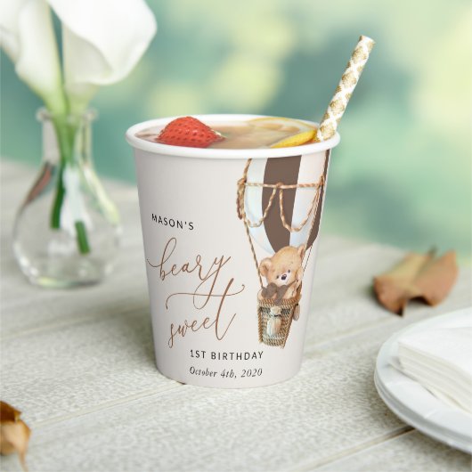 Gobelets En Papier Ours en peluche, ballon Brown à air chaud, premier (Insitu)