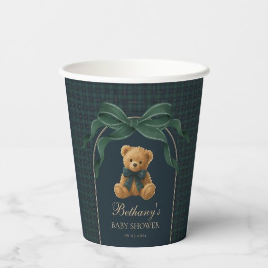 Gobelets En Papier Ours en peluche Polo Preppy vert marine carreaux b (Verso)