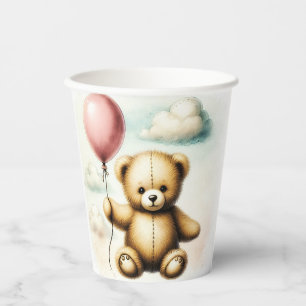 Gobelets En Papier Ours en peluche rose ballon à peine attendre la Ba