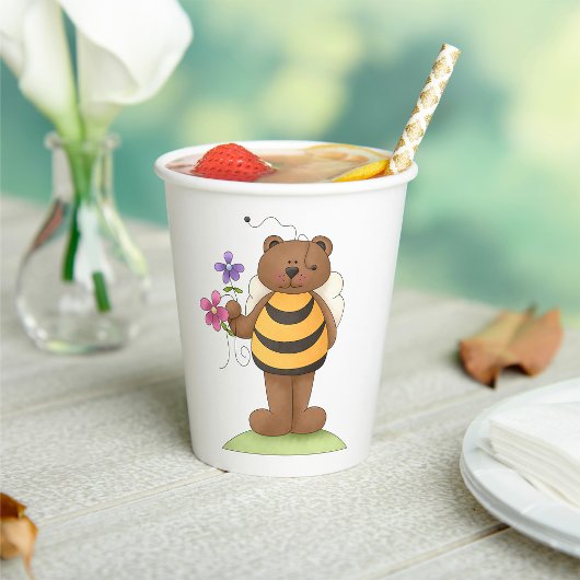Gobelets En Papier Ours habillé en Bumblebee avec Fleurs