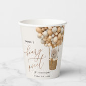 Gobelets En Papier Ours mignon, Ballons Beiges, Premier Anniversaire (Recto)