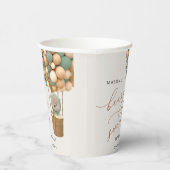 Gobelets En Papier Ours mignon, Ballons verts, Premier anniversaire (Droite)