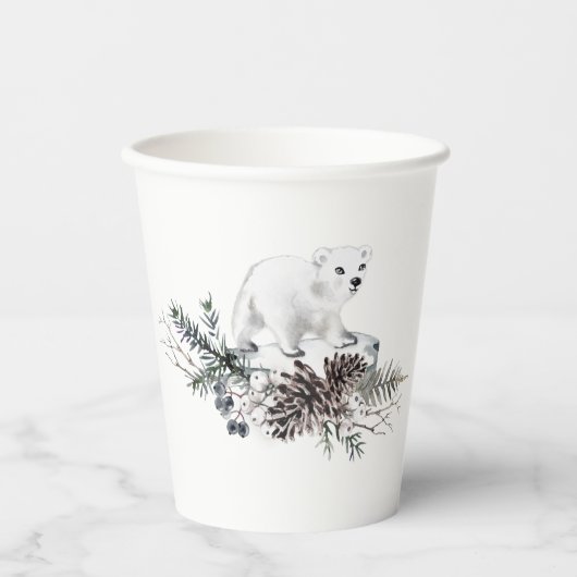 Gobelets En Papier Ours polaire Baby shower d'hiver (Recto)