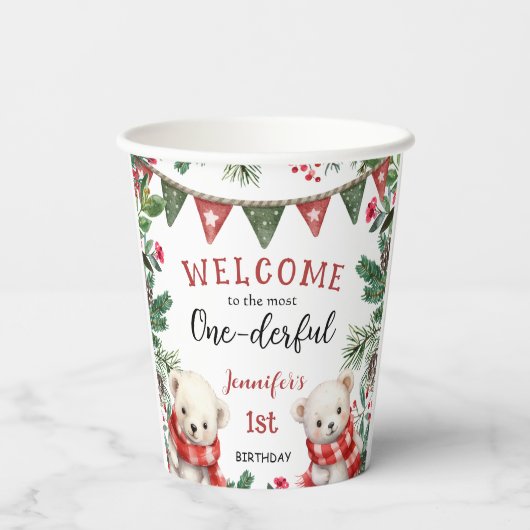 Gobelets En Papier Ours polaire Noël 1er anniversaire (Verso)