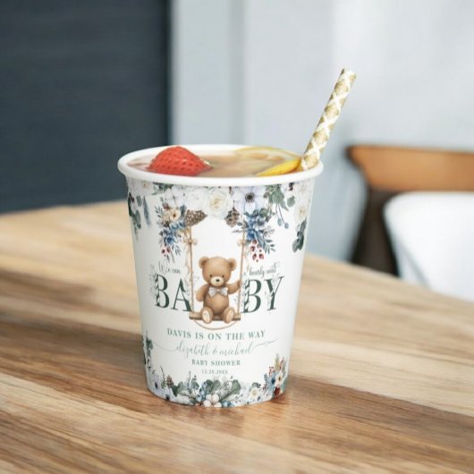 Gobelets En Papier Ours Sur Le Chemin Baby shower Fleurie