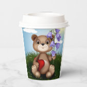 Gobelets En Papier Ours tenant un bouquet de fleurs-30926 (Verso)