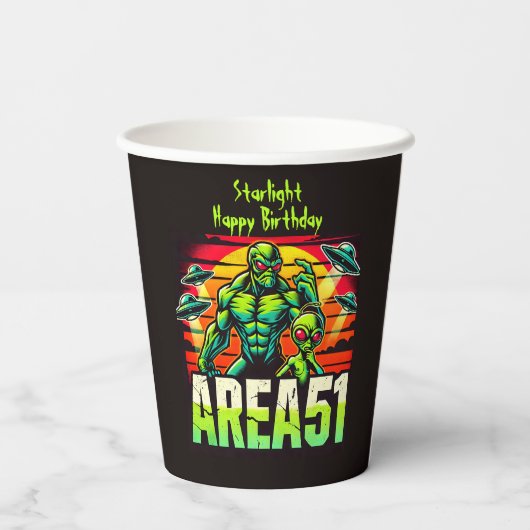 Gobelets En Papier OVNI néon survolent la zone 51 (Verso)