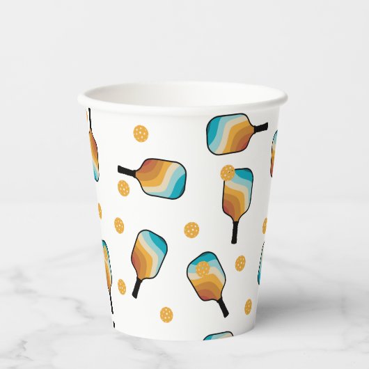 Gobelets En Papier Pagaies de Pickleball Retro et Motif de Ball (Recto)