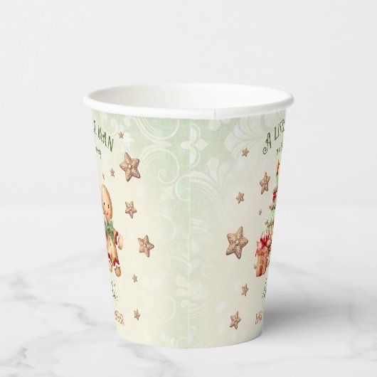 Gobelets En Papier Pain d'épices Homme Vert Rouge Baby shower de Noël (Droite)